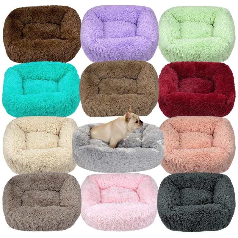 Luxury Dog Bed Square Dog Beds Plush Pet Dog Calming Bed Washable