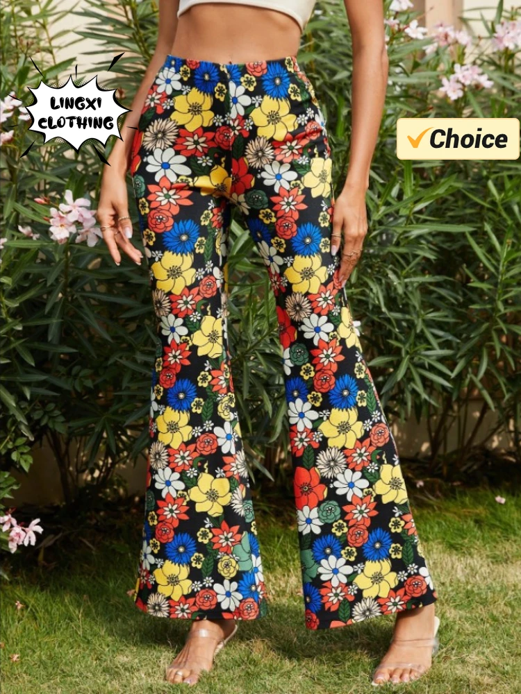 2024 Summer Fashion New Elegant Women's Fitness Pants Elastic Printed Women's Yoga Sports Hip Closing Loudspeaked Pants