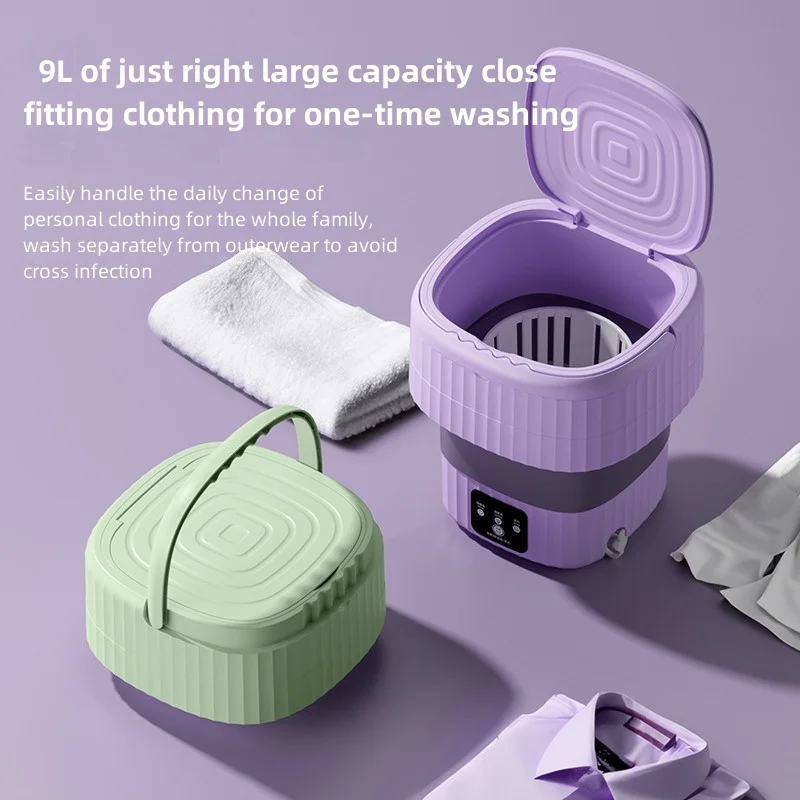 9L Portable Laundry Bucket Home Small Folding Washing Machine Student Dormitory Underwear Socks Mini Cleaning Machine