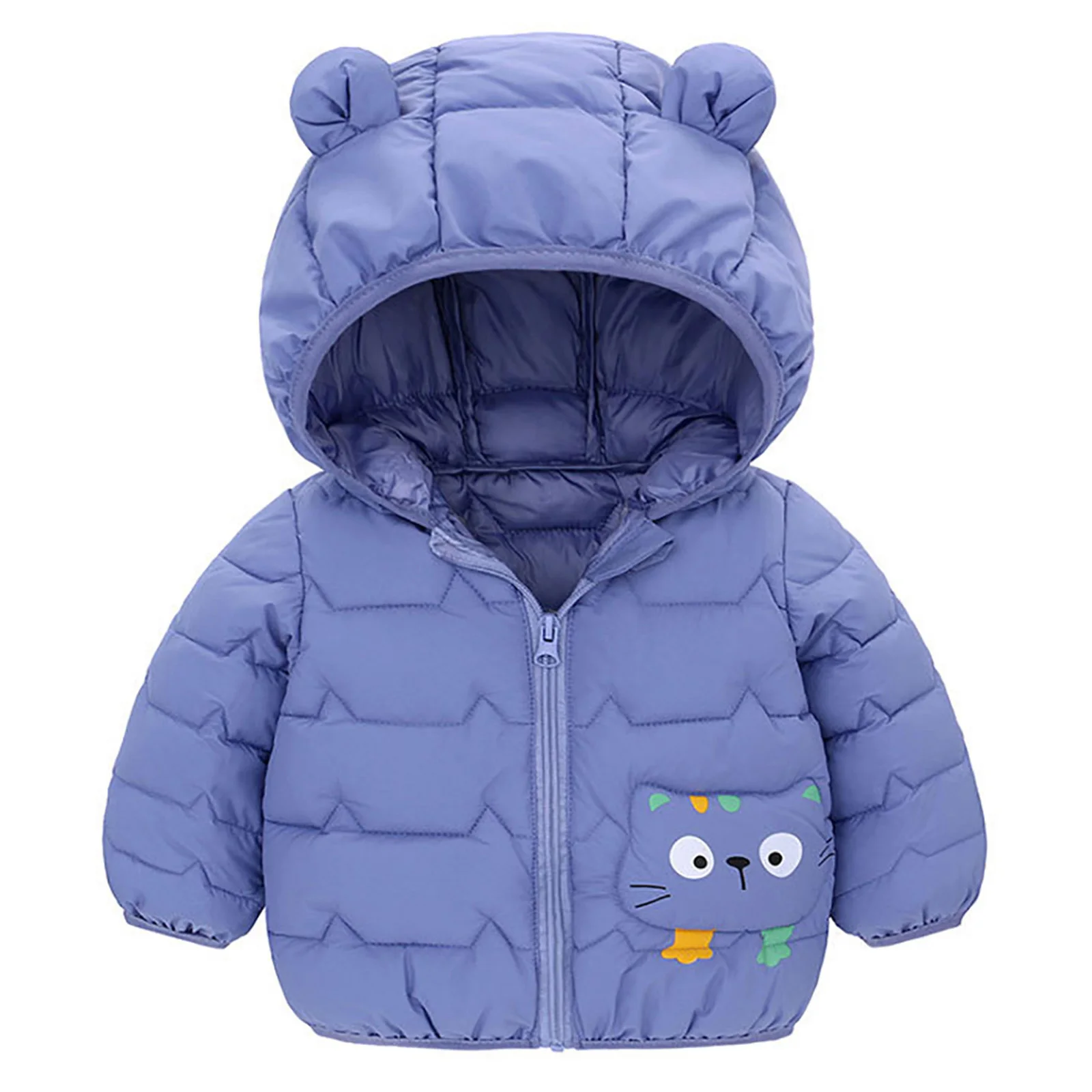   겨울 곰 귀 후드 패딩 재킷 따뜻한 긴 소매 고양이 패턴 지퍼 코트 아우터웨..