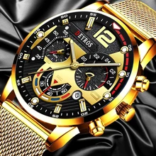 Fashion Mens Business Watches Luxury Gold Stainless Steel Mesh Belt Quartz Wrist Watch Luminous Clock Men Casual Leather Watch