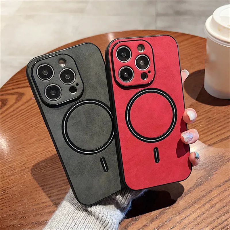 Wireless Charging Magnetic Cortex Leather Phone Case Shockproof Bumper Cover For iPhone 16 13 12 15 17ProMax 14Plus 14Pro