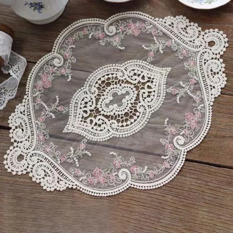 Lace Tablecloth Vintage French Lace ins Table Mat Embroidered Pastoral European Style Bedside Table Decoration Rose Placemat table cloth