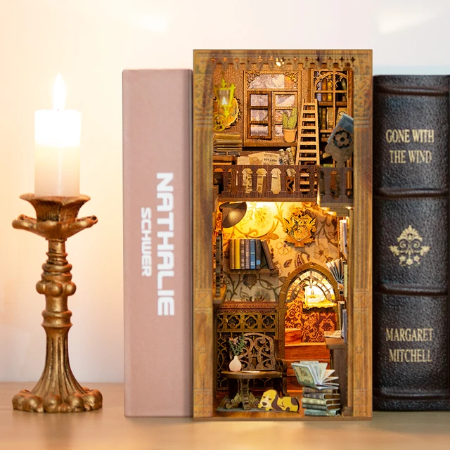 Miniature Dollhouse With LED Light and Dust Cover, DIY Book Nook Kit,  Bookshelf Decor, Handmade Gift, 3D Puzzle eternal Bookstore 