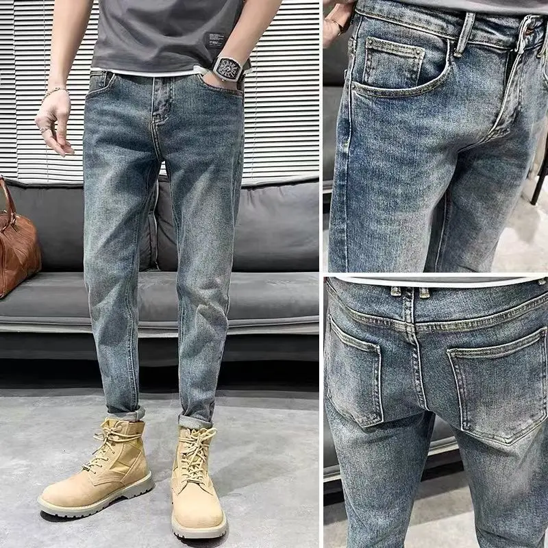 Jeans for Men 2023 Autumn Fashion Brand Slim Fit Small Feet Pants Korean Edition Trendy Men's Casual Elastic Pants for Men