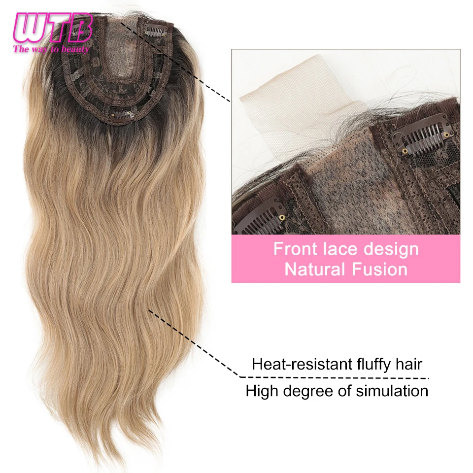 22 inches Synthetic Topper Wigs Wavy Hairpin Clip On Top Of Woman's Head Hair Extension Piece Naturally Curly black