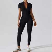 Women‘s Jumpsuits Short Sleeve Yoga Slim Fit Stretch One Piece Romper Sexy Fitness Female Black Basic Elastic Zipper Sportwears - Image 4