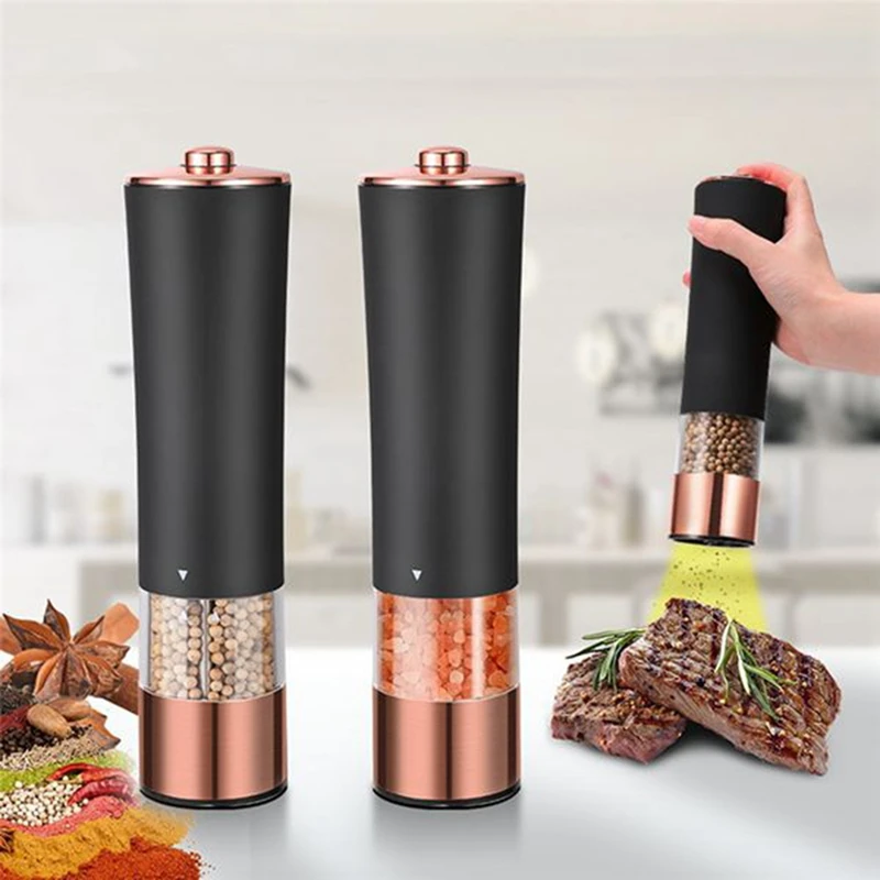 

2PCS Automatic Salt Pepper Grinder Electric Spice Mill Battery Powered Adjustable Coarseness Pepper Mill Kitchen Tools
