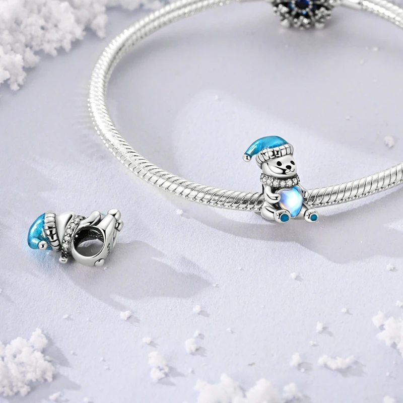 Original 925 Sterling Silber Charms Perlen Winter Schneeflocke Schneemann Iglu Pinguin Anhänger Fit Armband Charms Frauen Schmuck Geschenk – Detail 12