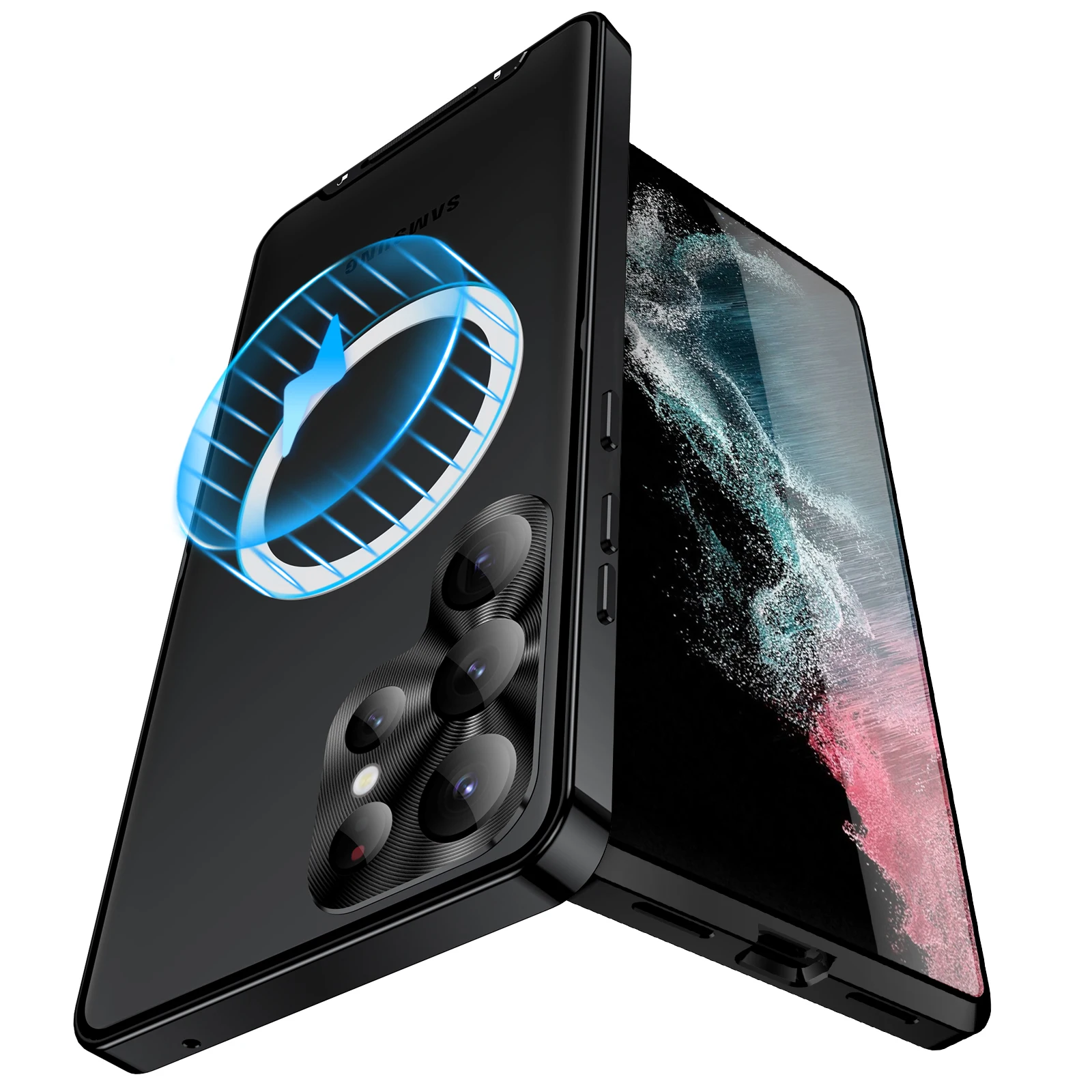 

Металлический чехол для Galaxy S24Ultra, чехол S23FE S22Plus, алюминиевая рамка, полупрозрачная матовая задняя крышка с магнитным сердечником, Встроенный протектор для объектива