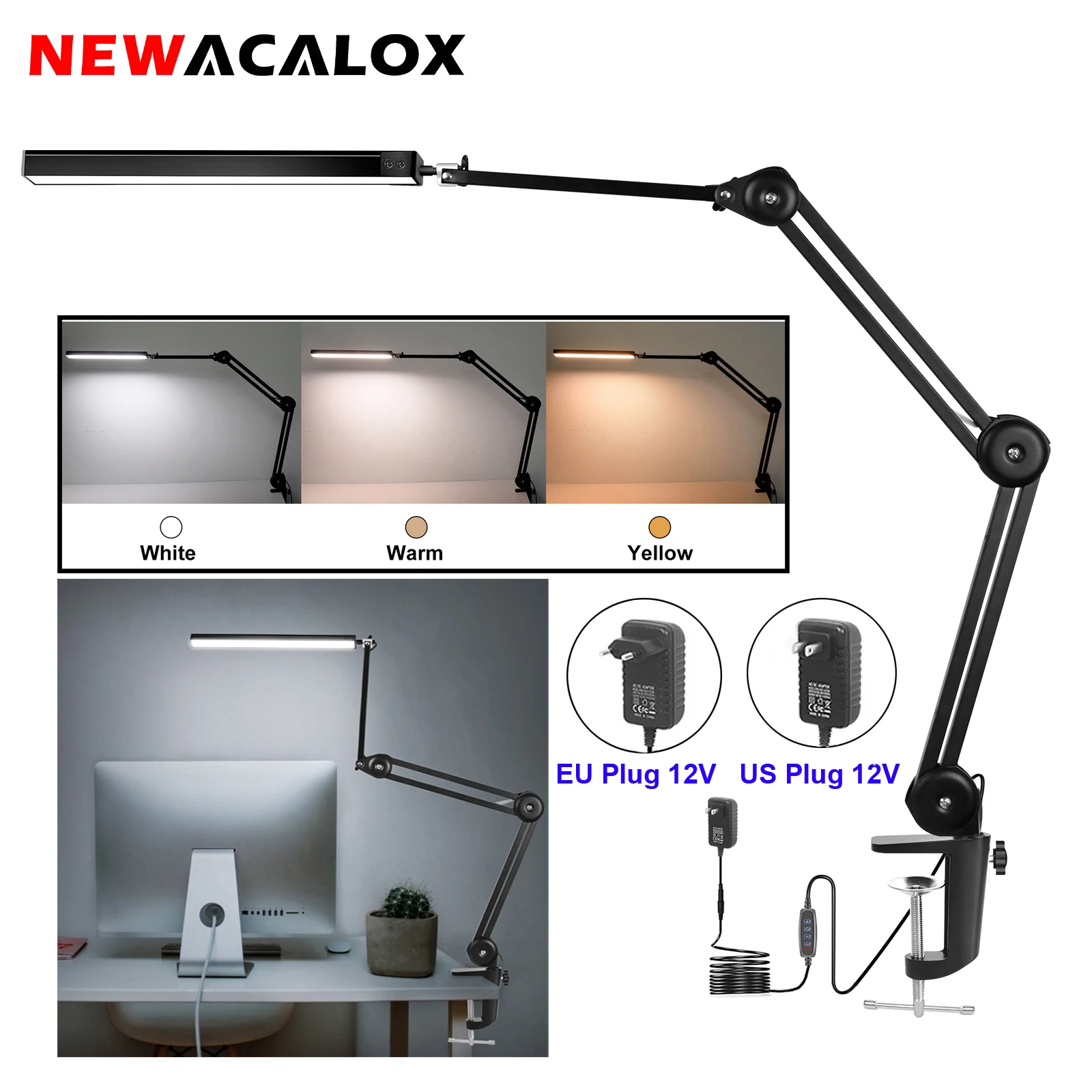 NEWACALOX 조정 가능한 접이식 책상 램프, SMD LED 조명, 눈 돌..