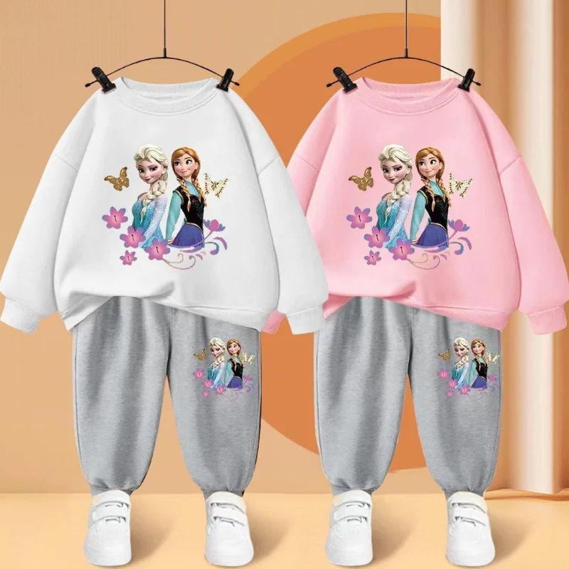 Children Sports Suit Disney Elsa Princess Print Tracksuit Set Hoodies Top and Pants 2 Pieces for Boys Girls children sports suit
