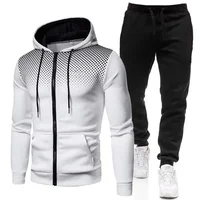 Fashion Print Tracksuit for Men Zipper Hooded Sweatshirt and Sweatpants Two Pieces Suits Male Casual Fitness Jogging Sports Sets 1