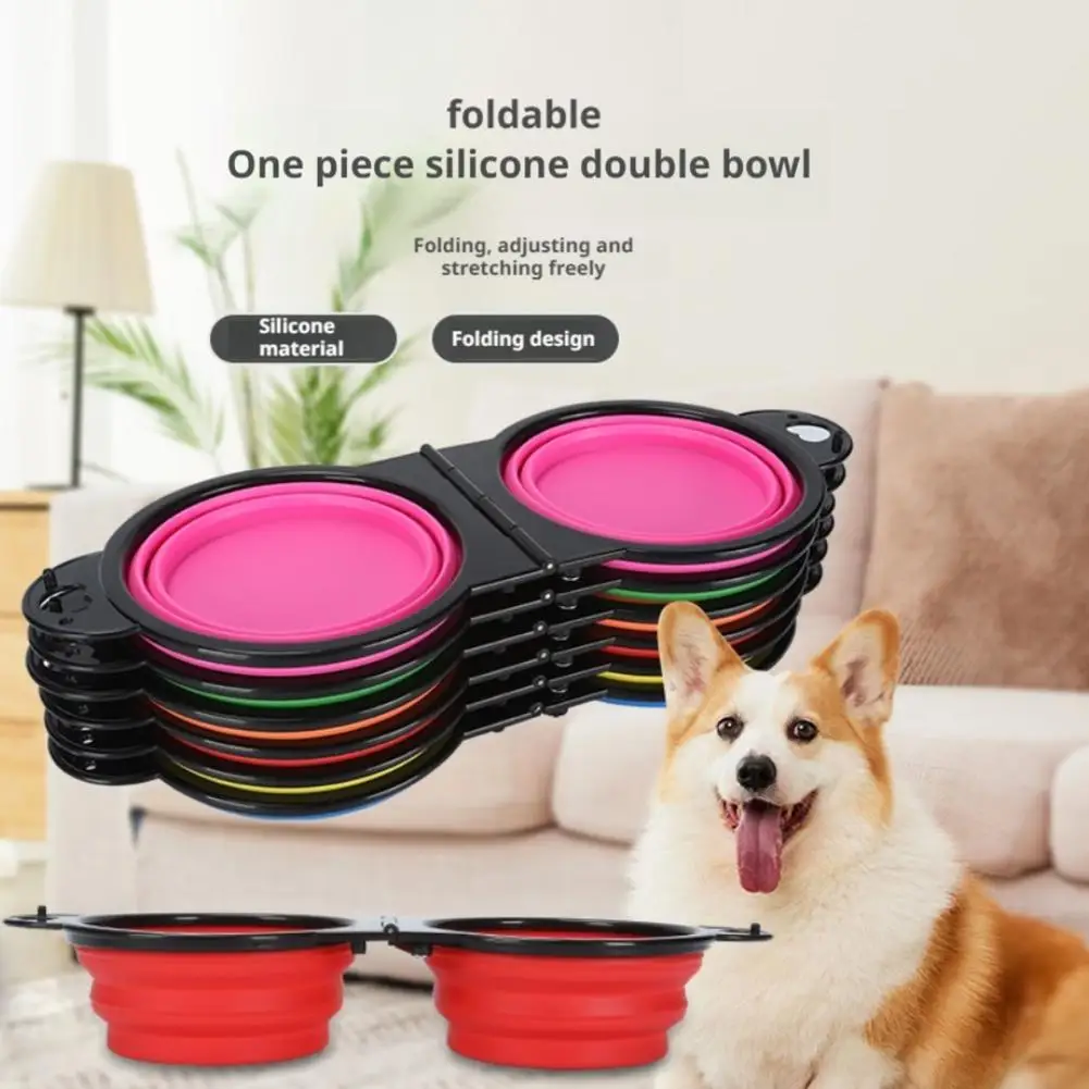 2 In 1 Dog Bowl Portable Folding Pet Double Bowl Collapsible Silicone Water Bowls For Dog Outdoor Travel Cat Feeding