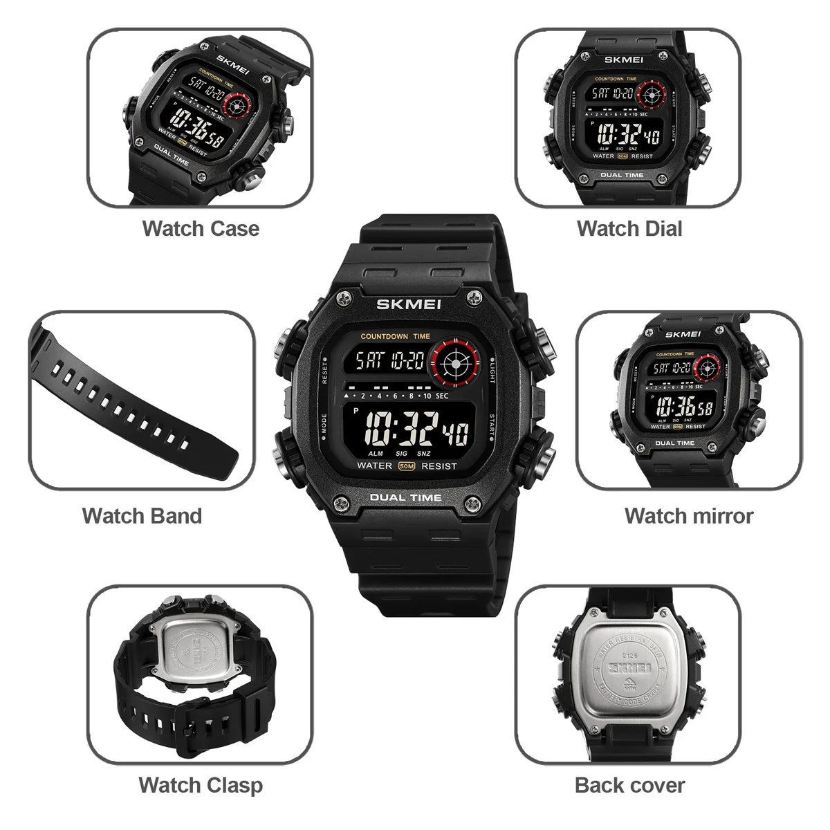 Unisex SKMEI Sport Waterproof Digital Wristwatch with Stopwatch and Alarm