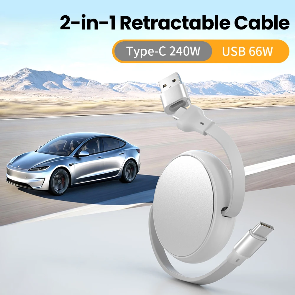 2 in 1 PD 66W/240W 고속 충전 USB C 케이블, 접이식 USB 타입 C to USB C 데이터 케이블 (아이폰17 카플레이 노트북 데이터 케이블 1M)
