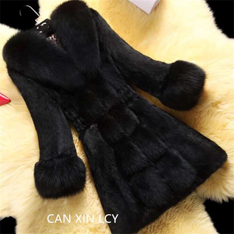 Women's Fur Coat Medium Length Imitation Mink Rabbit Fur Integrated Fashion Warm Jacket Middle aged Female Fur Jackets 5XL