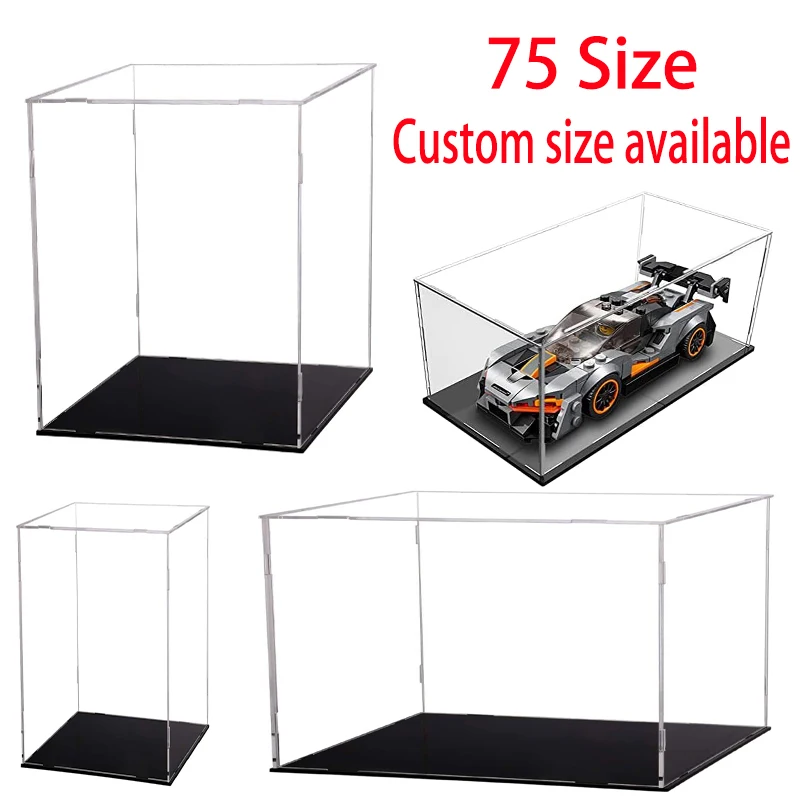 Vitrine Acrylique Carrée Avec Base Bois – Tailles 5 à 20 Pouces, Transparente, Pour Figurines Et Collections