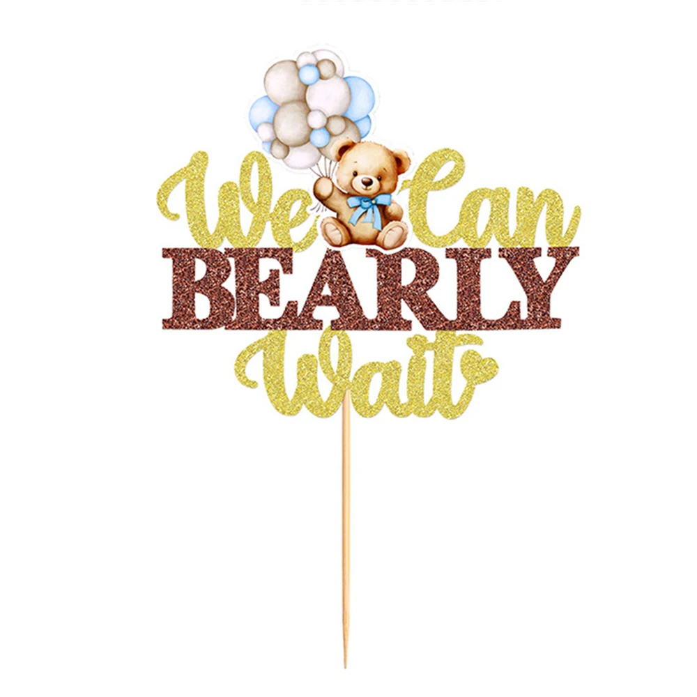 25PCS Bear Cake Topper, Double Sided, Brown For Baby Shower, Gender Reveal
