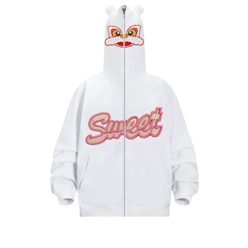 

Dragon and lion dance Embroidery Man Sweatshirt Hoodie Clothes Y2K Hoodies Women High Street Zip Up Hoodie Loose ropa de mujer
