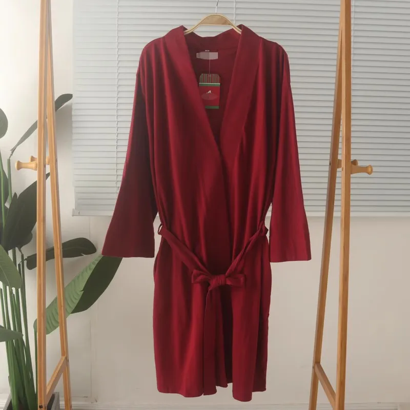 Women's Long Nightdress Knitted Cotton Lacing Long sleeve Robe Nightgown Pocket In Spring Autumn