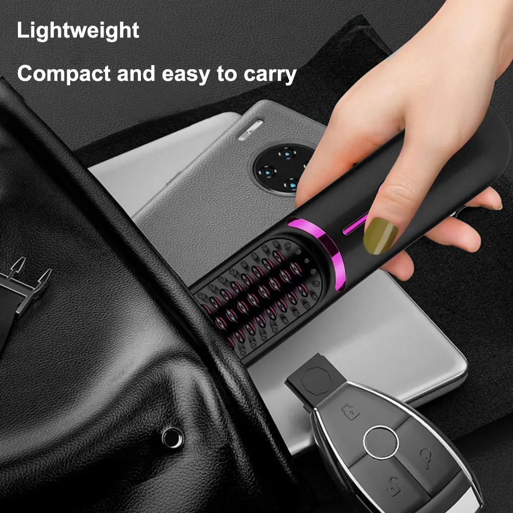 Wireless Hair Straightener USB Charging Wireless Straight Hair Comb 3 Temp Setting Hair Straightening Brush for Hairstyler Salon 5