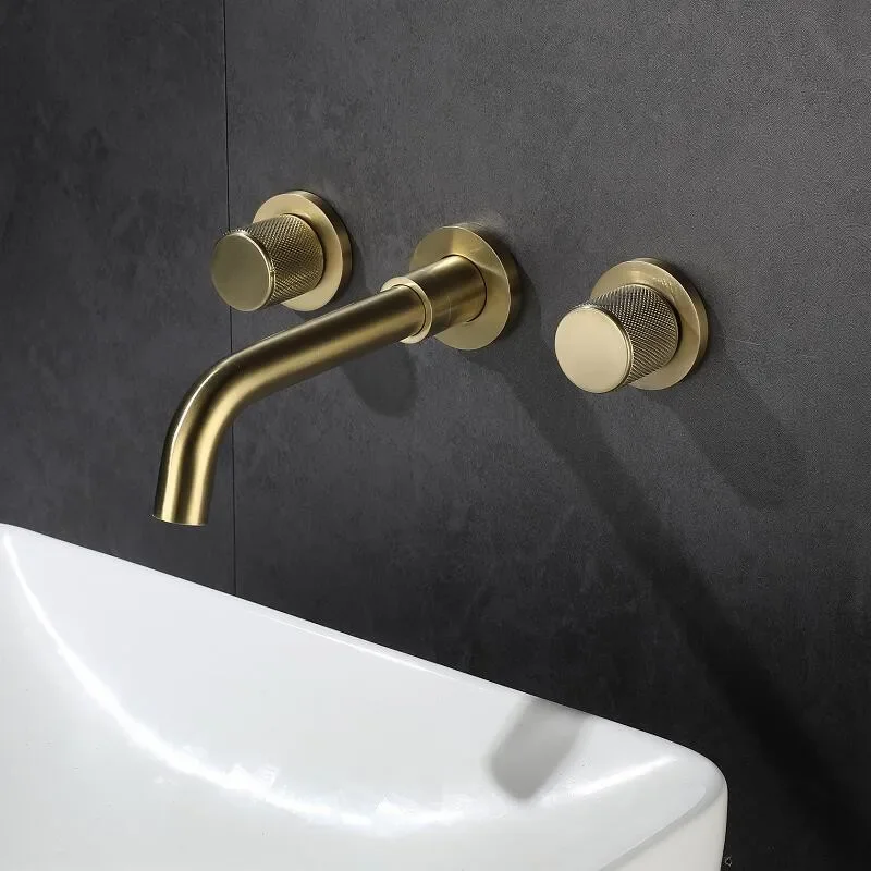 Description Picture 2 of itemBathroom Faucet Brushed Gold Bathroom Basin Cold And Hot Brass Sink Mixer Sink Tap Single Handle Wall Mounted Water Tap