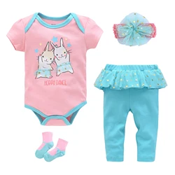 Honeyzone 4pcs/Set Toddler Bodysuit Pants Newborn Clothes Baby Girls Outfit Lovely Animal Print Tops Roupa Bebe Menina 0-12Month