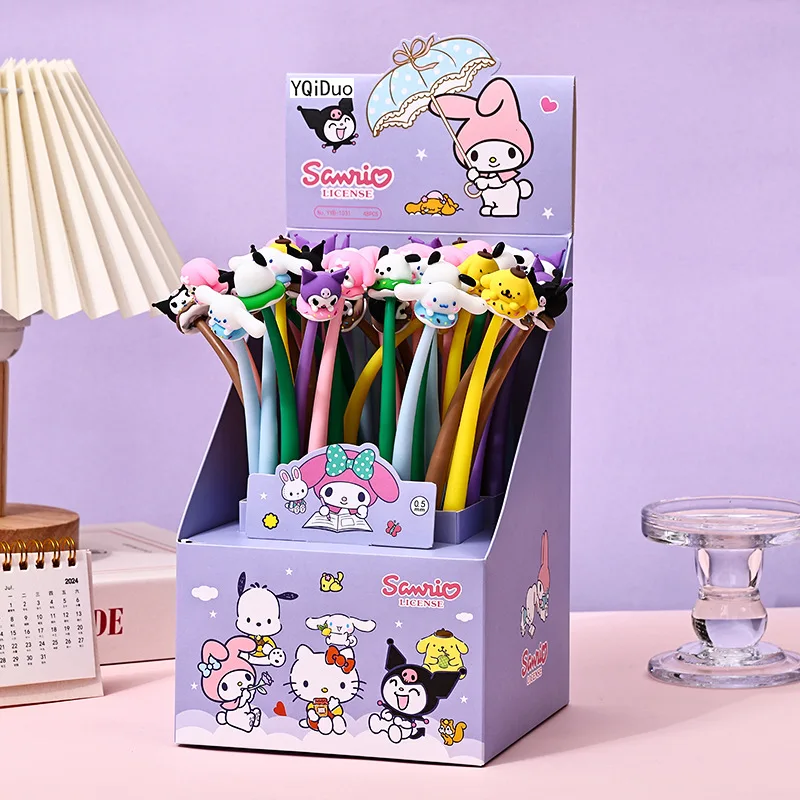 

Гелевые ручки Sanrio 24/48 шт., креативные декомпрессионные канцелярские принадлежности Hello Kitty для письма, Гладкие Черные милые высококачественные подарочные карандаши 0,5 мм
