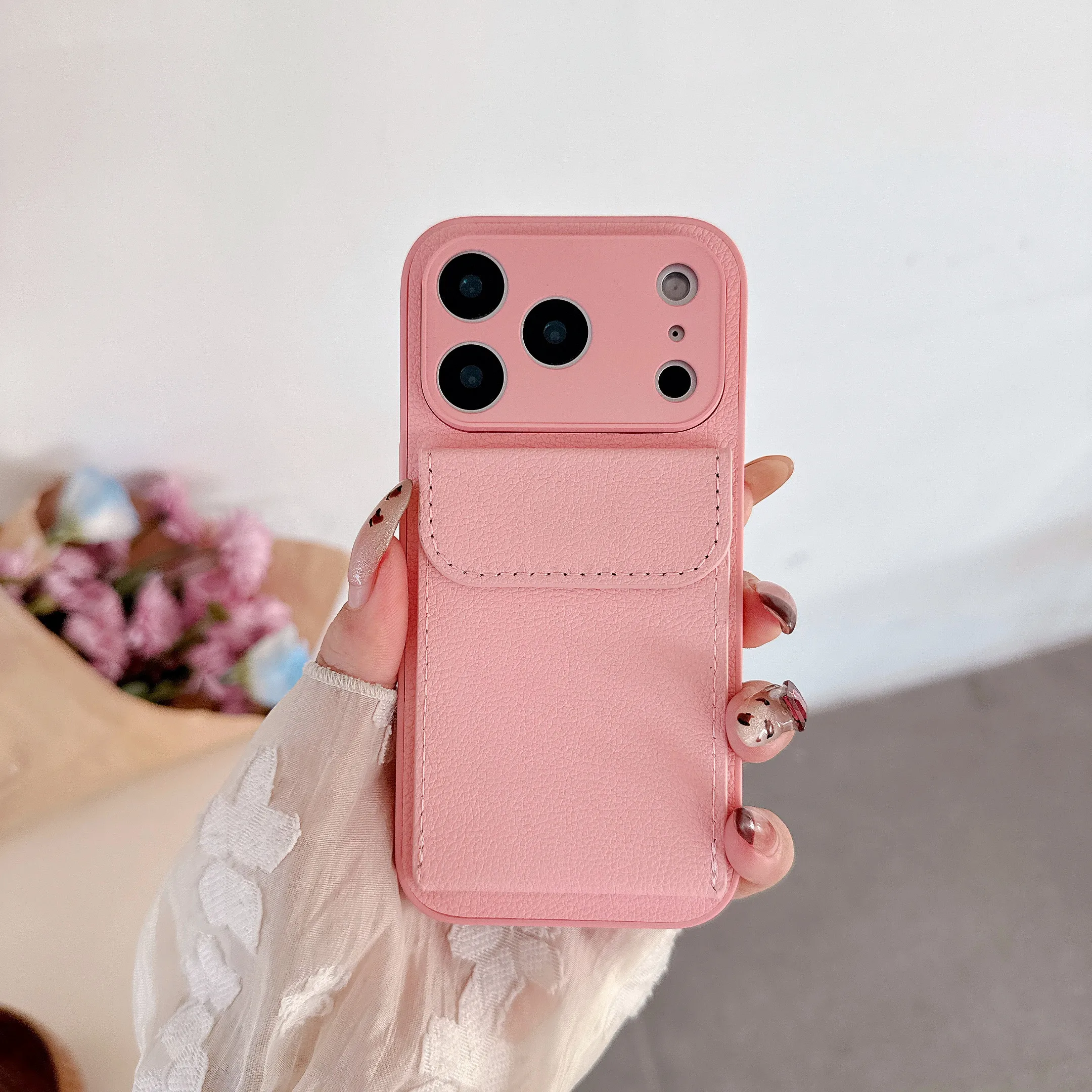 Luxury Leather Card Holder Wallet Case with Camera Lens Protection Cover