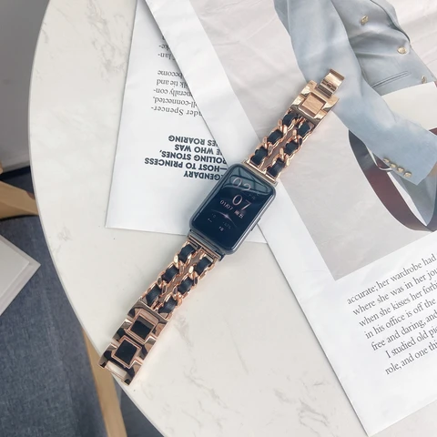 Lady Stainless Steel Leather WatchBelt for Huawei Watch FIT New Wristband for HuaWei Smart Watch fit Correa Bracelet