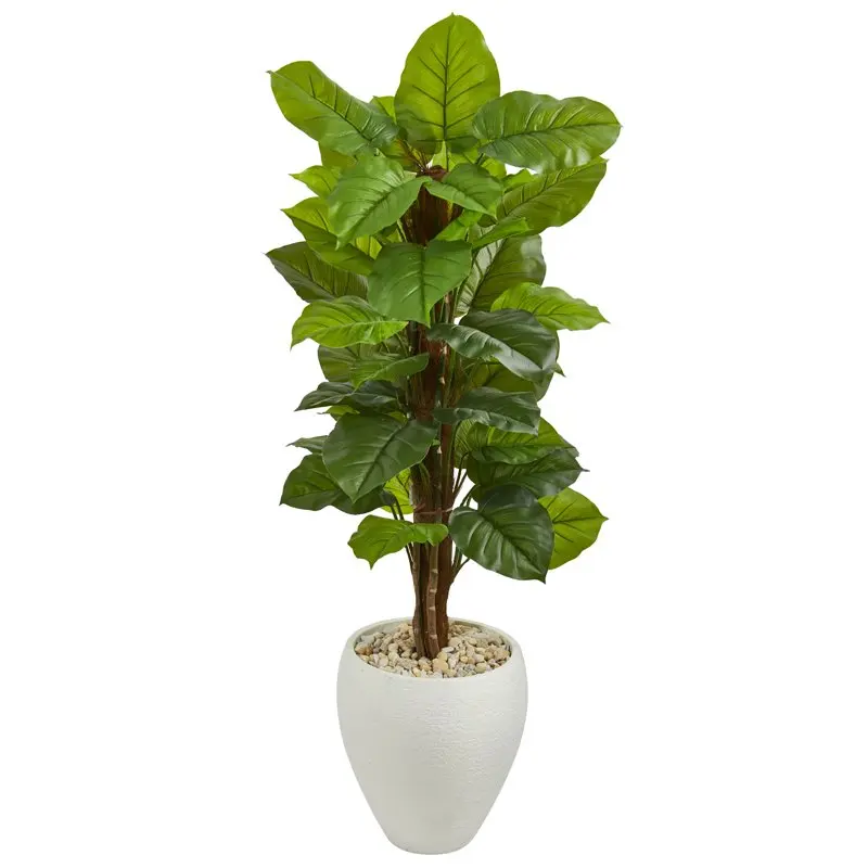 

5' Large Leaf Philodendron Artificial Plant in White Planter, Green