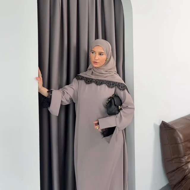 Nouvelle Abaya 2026 Style Dubaï en Dentelle, Ensemble 2 Pièces, Vêtement Islamique Nida, Abaya Modeste pour Femme, Robe Musulmane avec Hijab Assorti