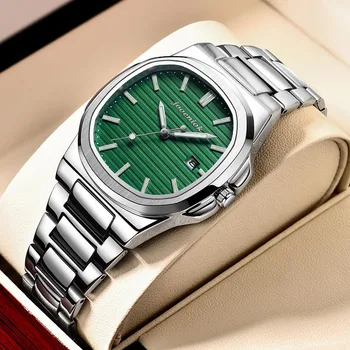 JOOENIOK Top Luxury Square Man Watch Date Waterproof Luminous Men Wristwatch High Quality Leather Men's Quartz Watches+Box Reloj 1