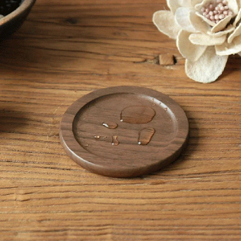1/6pcs Walnut Wooden Coasters Set Decorative Round Table Mat Heat Insulation Pad Japanese Beverage Coasters Home Decor