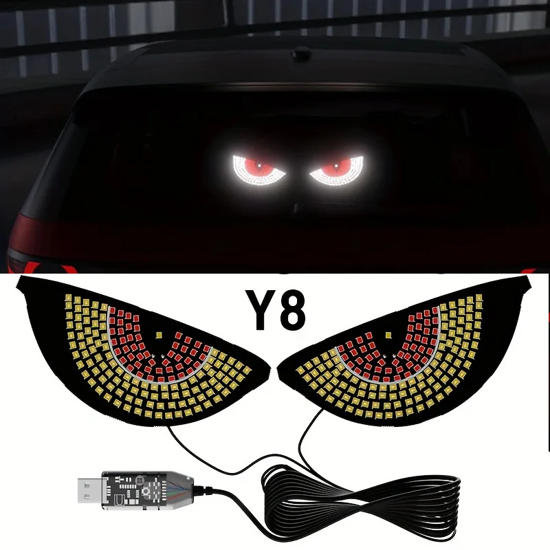 Luz de Olhos de Diabo para Carro em Duas Cores, Modificação de Luz com Animação LED, Painel Decorativo de Pixel, Lâmpada USB Multi-Modo 5V