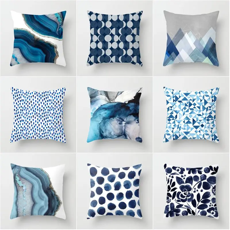 Scandinavo New Blue Abstract Printing Pillow Office Cushion Car Cushion Cover Bed Nap Pillow Set