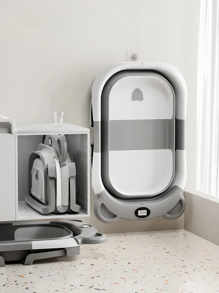 Newborn Collapsible Baby Bathtub Portable Travel Tub with Thermometer And Soft Floating Cushion Drain Hole Baby Tubs