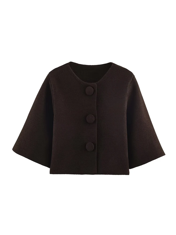  Spring New Women's Short Sweater Coat Casual Round Collar Half Sleeve Single-breasted Female Cardigan Fashion Elegant Knitwear