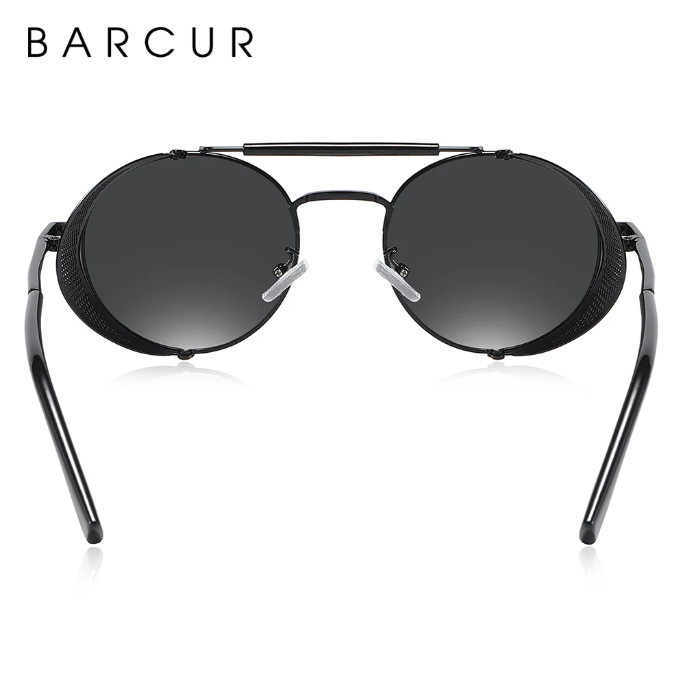 Barcur polarisierte steampunk runde sonnenbrille herren retro sonnenbrille für frauen vintage stil – Detail 4