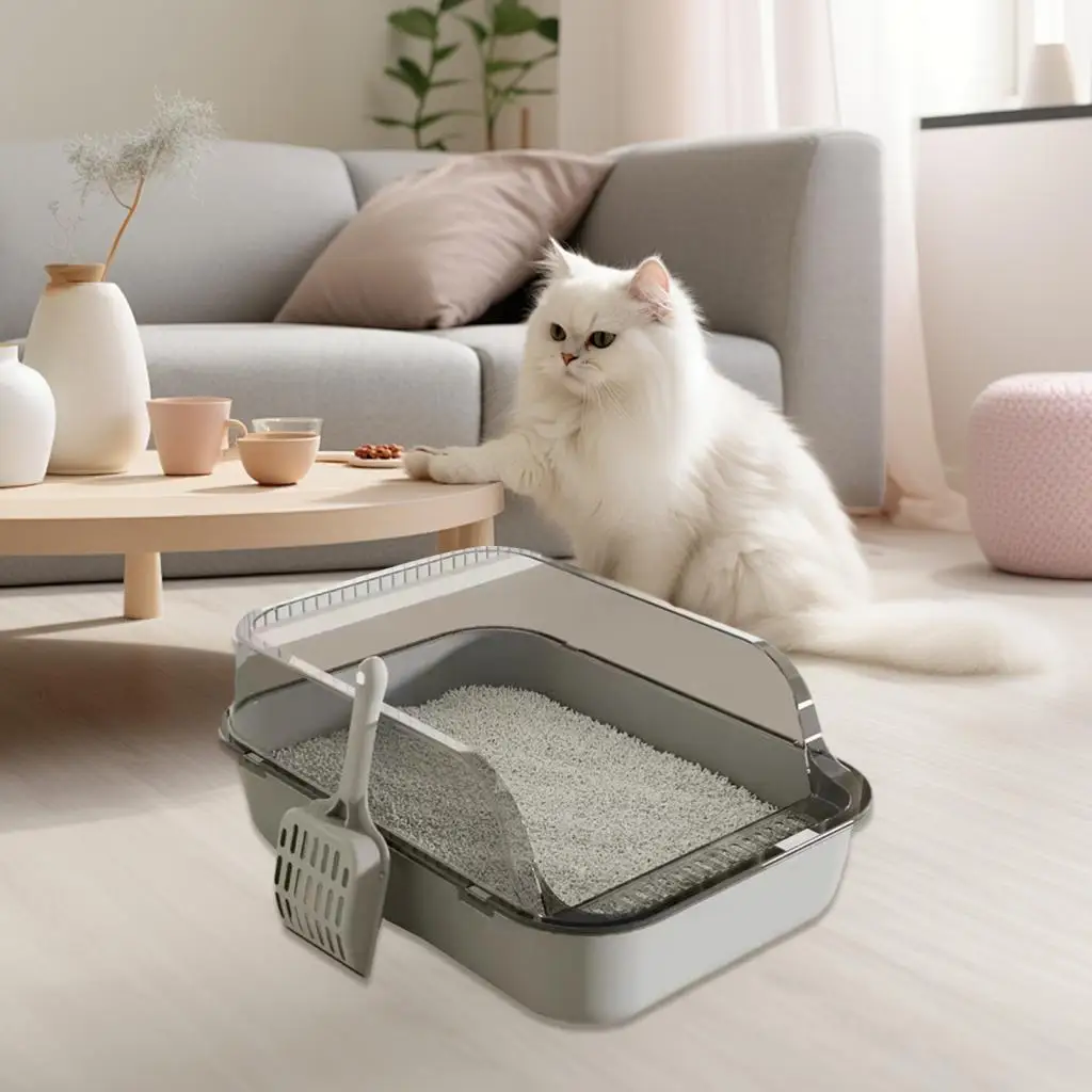 Cat Litter Box Kitty Litter Pan Anti Splashing Cats Potty Toilet with High Side Semi Closed Pet Tray Cats Pan