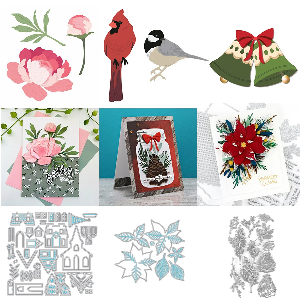 Urlaub Glocken Vögel Winter Grün Metall Schneiden Stirbt Weihnachten Weihnachtsstern Blume Sterben Für DIY Scrapbooking Karten Handwerk Machen