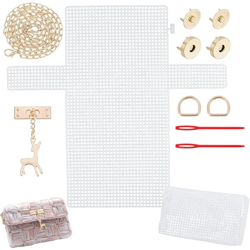 Plastic Mesh Canvas Sheets Bag Set DIY Knitting Crochet Bags Kit Clear Cross Stitch Mesh Plastic Knitting Needle diy knitting kit