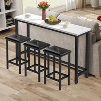 4-Piece Bar Table and Chairs Set with 3 PU Upholstered Bar Stools, 60.2 Faux Marble Table Top, Modern Counter Height Tab 6