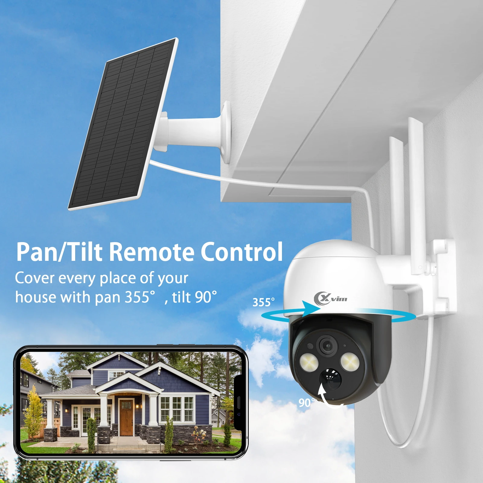 XVIM 4MP Solar Camera Wireless Outdoor WiFi Home Surveillance Solat Powered Security Protection HD Video Monitor PTZ IP Camera 2