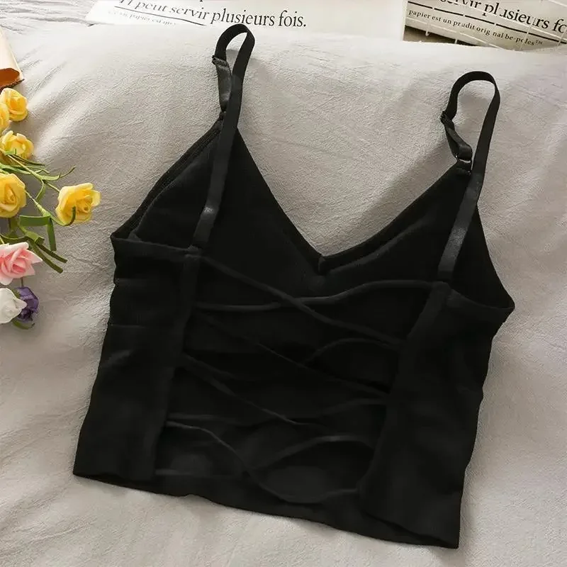 Womens Tops Sexy Tank Top Women Built in Bra Solid Color Camis for Women Crop Top Off Shoulder Sleeveless Camisole - 3