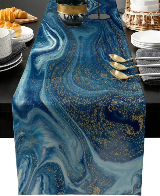 Runner Da Tavola In Lino - 33x180 Cm, Decorazione Moderna, Blu - Foto 7