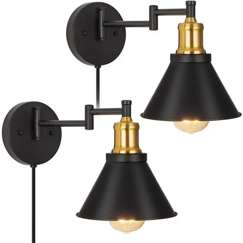 

Arm Wall Light Industrial Wall Sconce Bedside Reading Light Set of 2 Black Wood decoration Monkey lamp Mushroom Wall sconces Bed