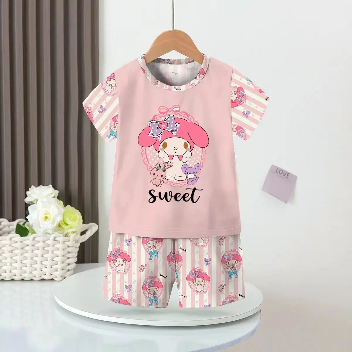 Anime Kuromis Children's Pajamas Set Cute Cinnamorolls Short-sleeved Shorts Two-piece Set Little Girl Summer Home Wear Gift