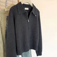 Dark Gray Polo Collar Half Zipper Sweater Women Autumn And Winter 2025 New Lapel Small Sweater Top